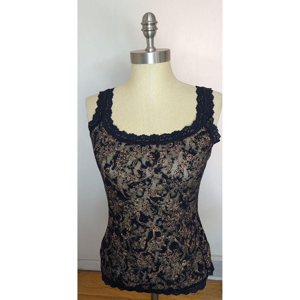 Hanky Panky Black Bronze Floral Lace Camisole Tank Top 4R4256 Medium